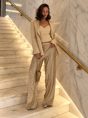 Monique Sequin Wide-Leg Party Trousers
