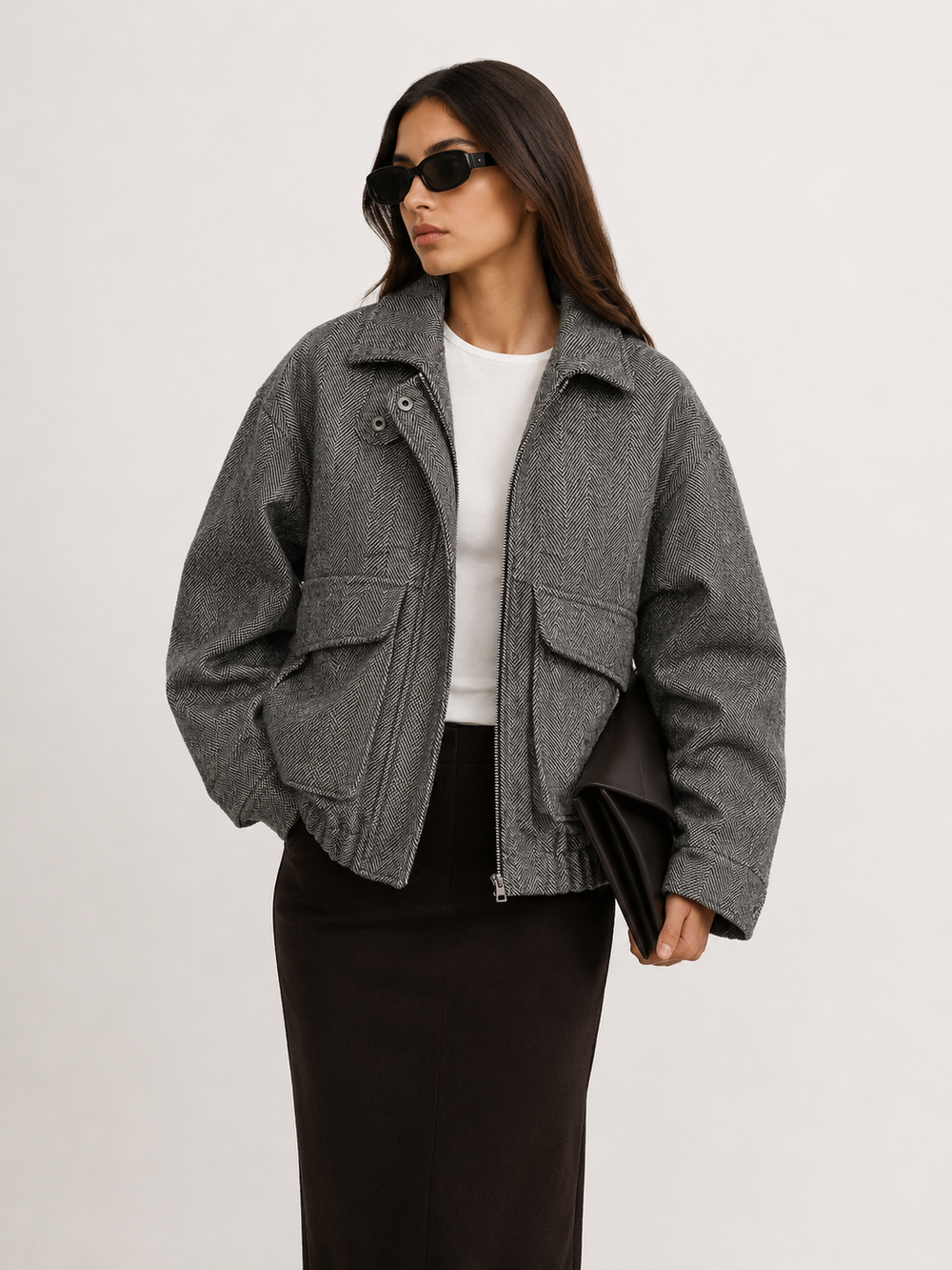 Sarah | Women's Herringbone Stand Collar Coat