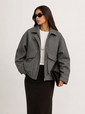 Sarah | Women's Herringbone Stand Collar Coat