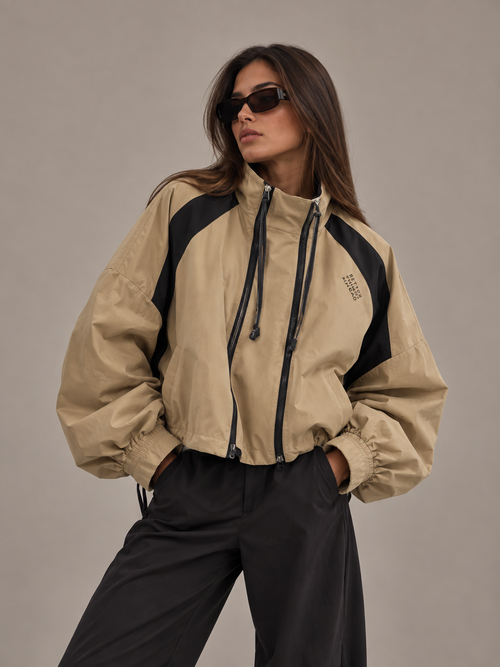Flavie Zip-Up Hooded Stand Collar Windbreaker Jacket
