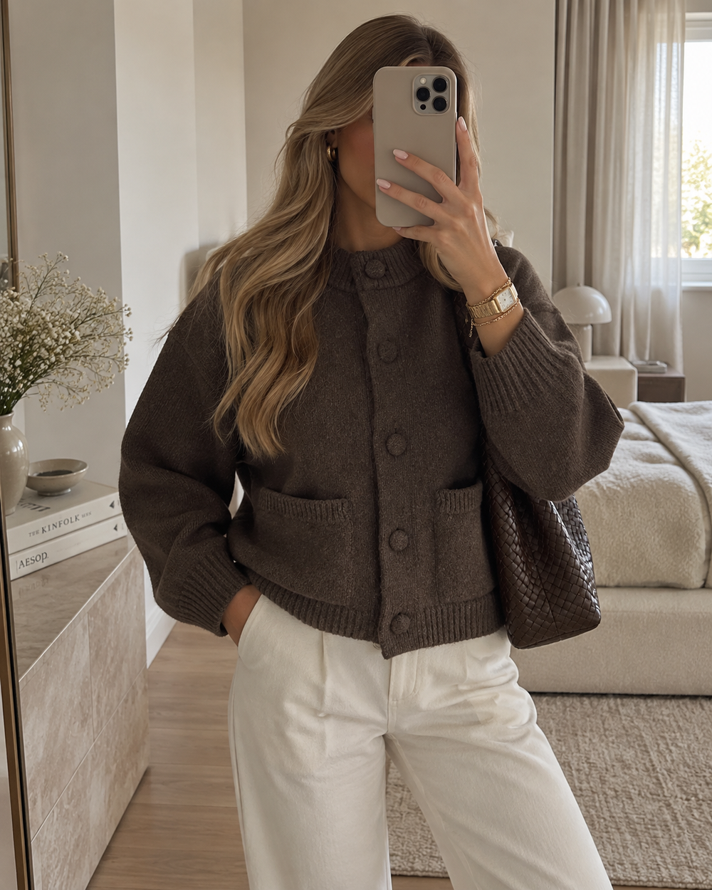 Nessa | Women's Chunky Knit Deep V-Neck Open-Front Cardigan