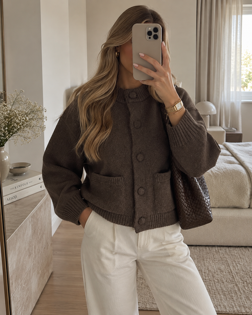 Nessa | Women's Chunky Knit Deep V-Neck Open-Front Cardigan