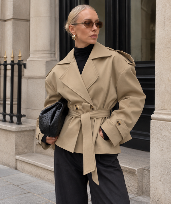 Hailey | Women's Cropped Belted Double-Breasted Trench Coat