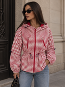 Celine Plaid Hooded Drawstring Cinched Waist Jacket