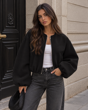 Adèle Cropped Fleece Bomber Jacket