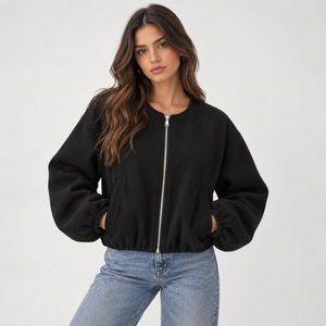 Adèle Cropped Fleece Bomber Jacket