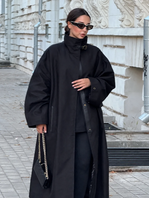 Simone Lace-Up Funnel Neck Trench Coat