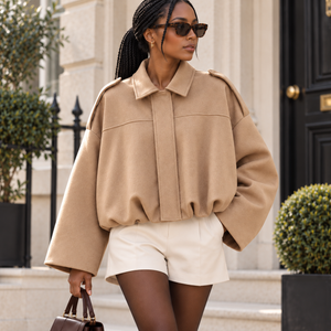 Colette Oversized Collar Suede Bomber Jacket