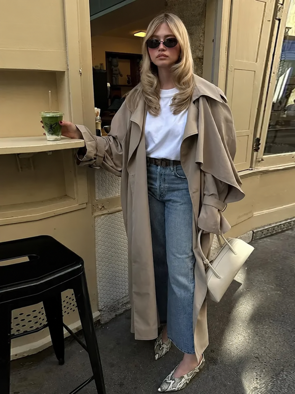 Simone Lace-Up Funnel Neck Trench Coat