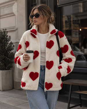 Élodie Heart Print Teddy Fleece Jacket