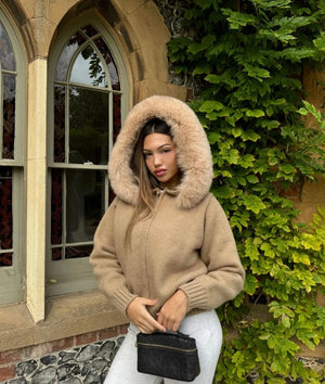 Flore Faux Fur Hood Knit Cardigan Jacket