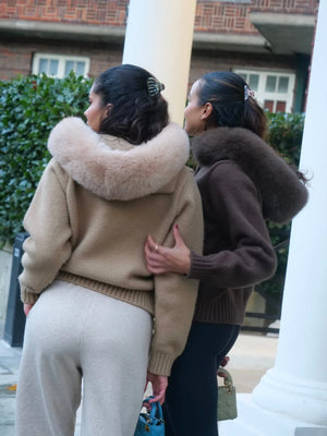 Flore Faux Fur Hood Knit Cardigan Jacket