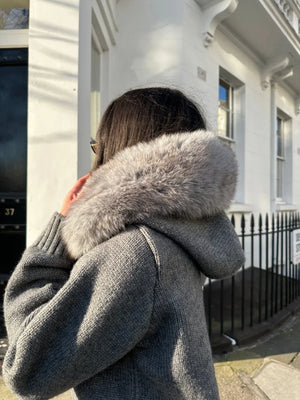 Flore Faux Fur Hood Knit Cardigan Jacket