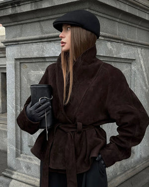 Margot Belted Suede Peplum Jacket