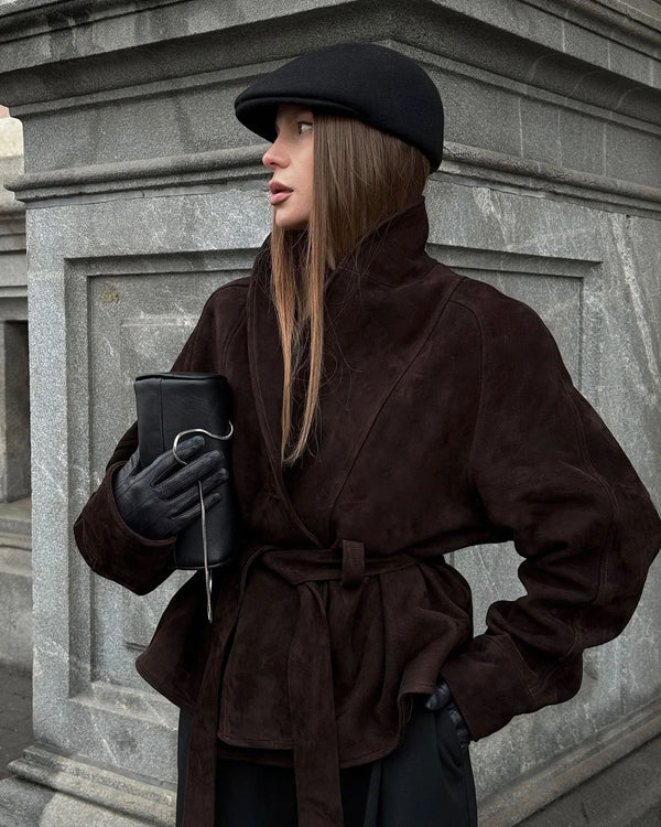 Margot Belted Suede Peplum Jacket