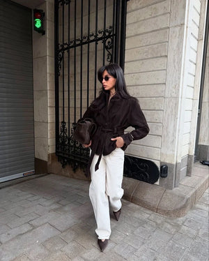 Margot Belted Suede Peplum Jacket