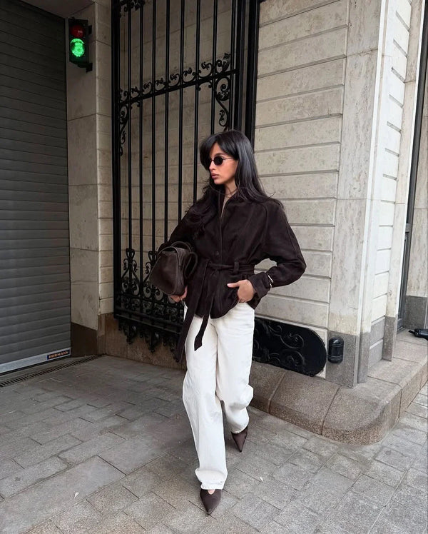 Margot Belted Suede Peplum Jacket
