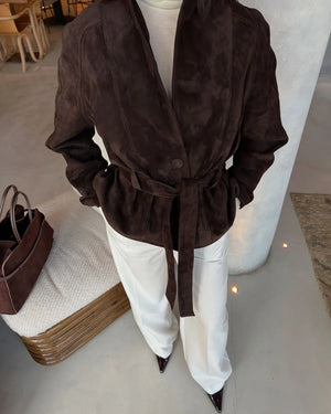 Margot Belted Suede Peplum Jacket