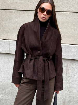 Margot Belted Suede Peplum Jacket