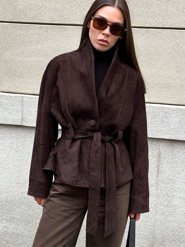 Margot Belted Suede Peplum Jacket