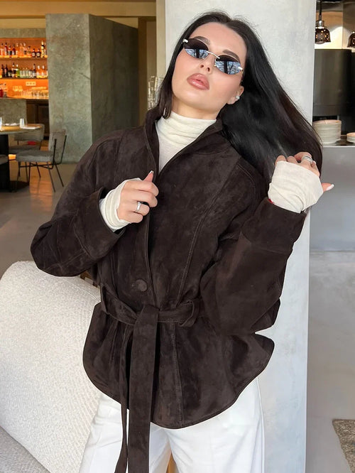 Margot Belted Suede Peplum Jacket