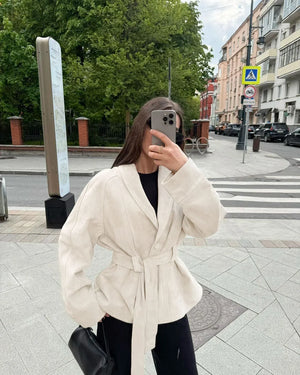 Margot Belted Suede Peplum Jacket