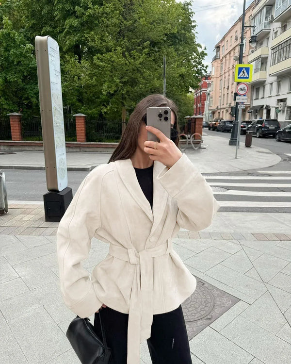 Margot Belted Suede Peplum Jacket
