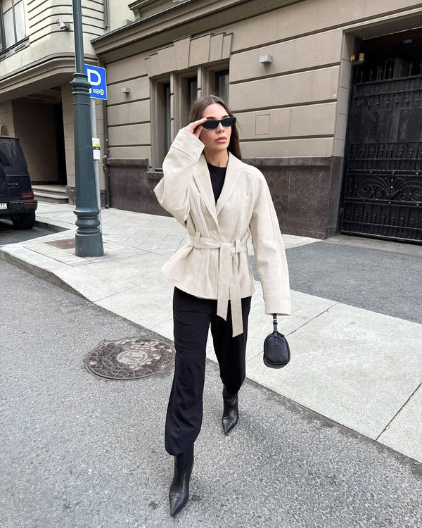 Margot Belted Suede Peplum Jacket