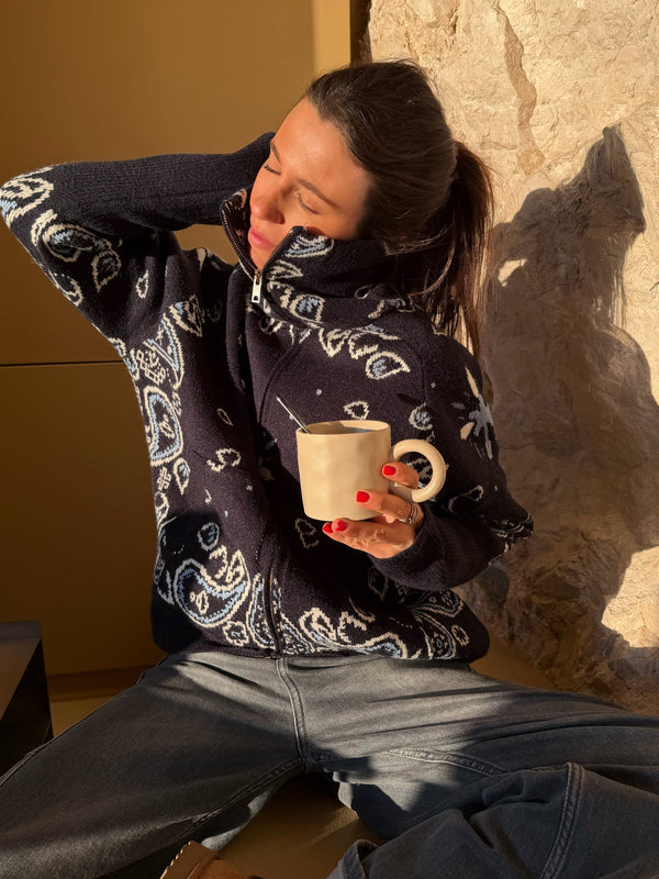 Delaney | Women's Paisley Zip Up Knit Cardigan