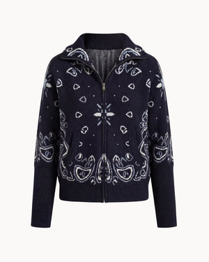 Delaney | Women's Paisley Zip Up Knit Cardigan