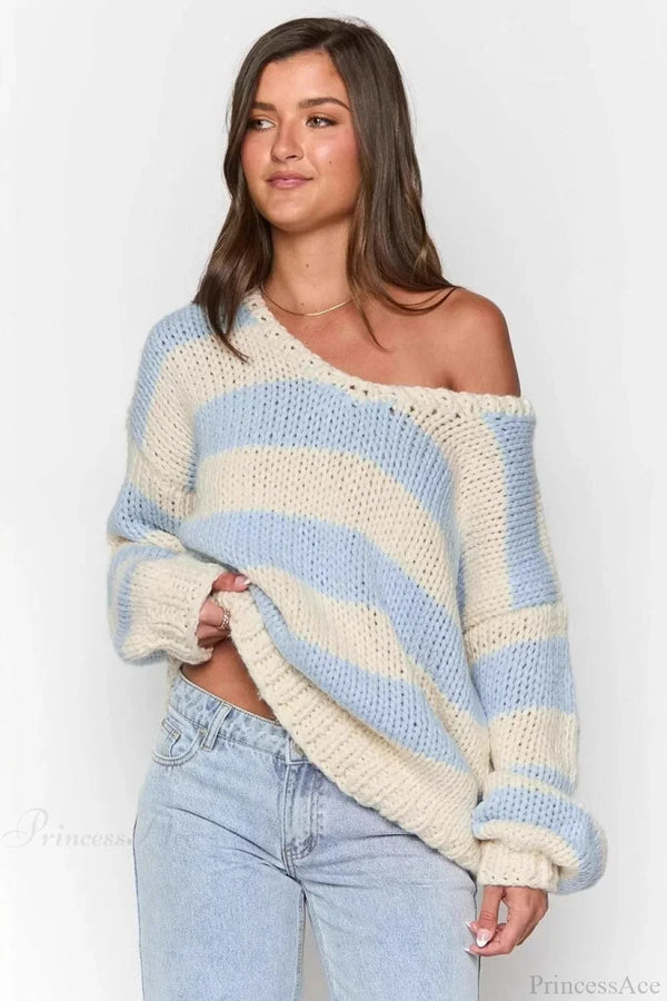 Elaina | Women's Oversized Striped Knit Off Shoulder Jumper