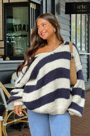 Elaina | Women's Oversized Striped Knit Off Shoulder Jumper