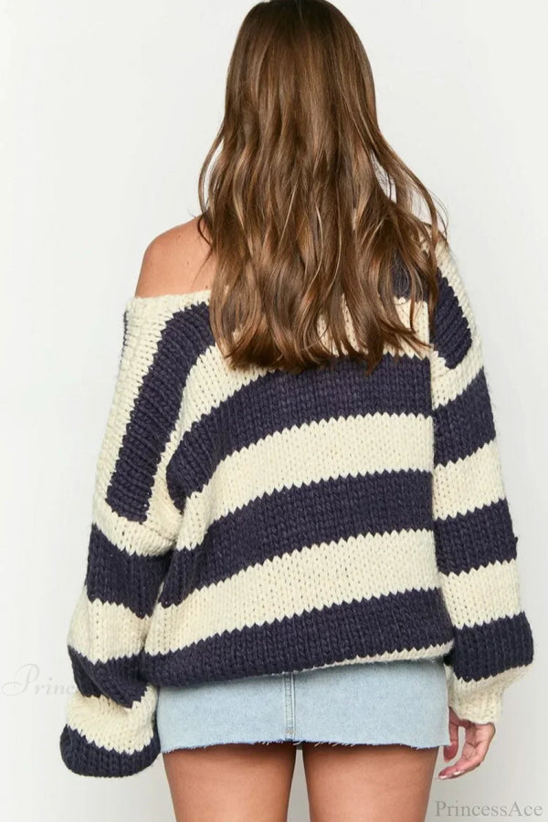 Elaina | Women's Oversized Striped Knit Off Shoulder Jumper