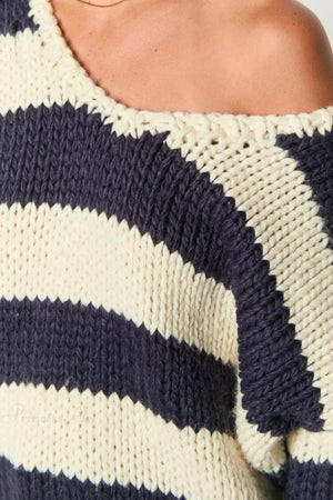 Elaina | Women's Oversized Striped Knit Off Shoulder Jumper