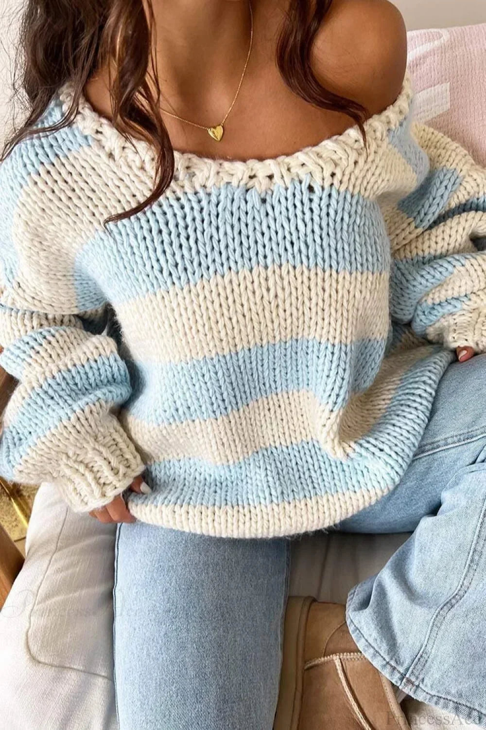 Elaina | Women's Oversized Striped Knit Off Shoulder Jumper