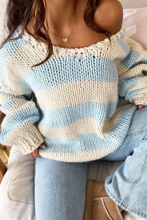 Elaina | Women's Oversized Striped Knit Off Shoulder Jumper