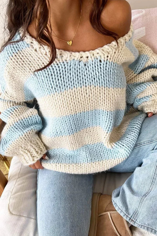 Elaina | Women's Oversized Striped Knit Off Shoulder Jumper