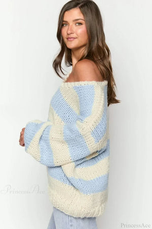 Elaina | Women's Oversized Striped Knit Off Shoulder Jumper