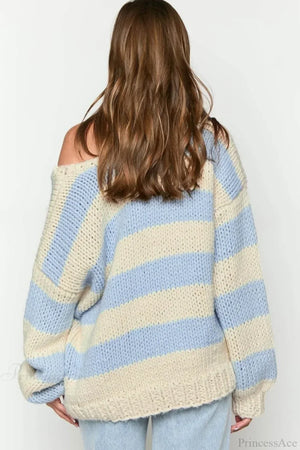 Elaina | Women's Oversized Striped Knit Off Shoulder Jumper