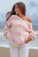 Elaina | Women's Oversized Striped Knit Off Shoulder Jumper
