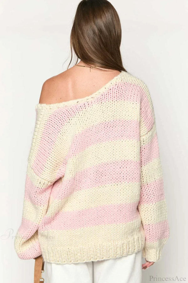 Elaina | Women's Oversized Striped Knit Off Shoulder Jumper