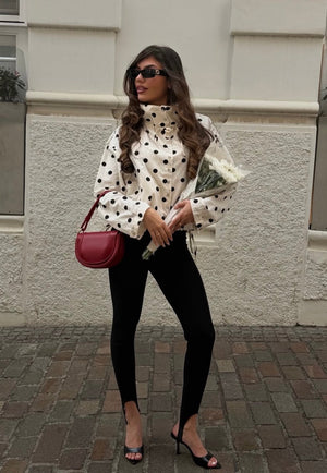 Elise | Women's Polka Dot High Neck Puff Sleeve Jacket