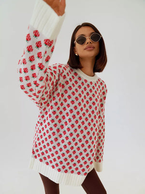 Emery | Women's Strawberry Print Oversized Knit Sweater