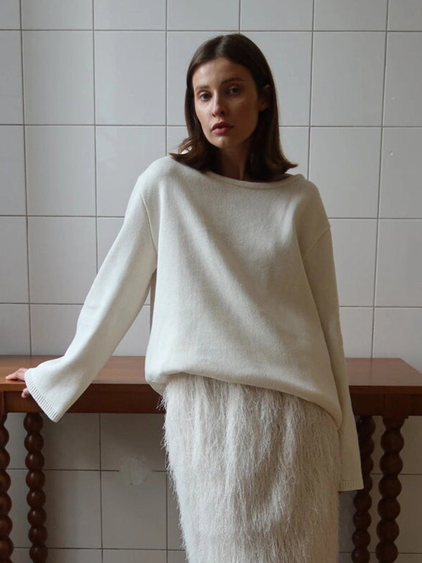 Giselle | Women's Oversized Crew Neck Backless Knit Sweater