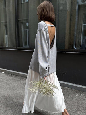 Giselle | Women's Oversized Crew Neck Backless Knit Sweater