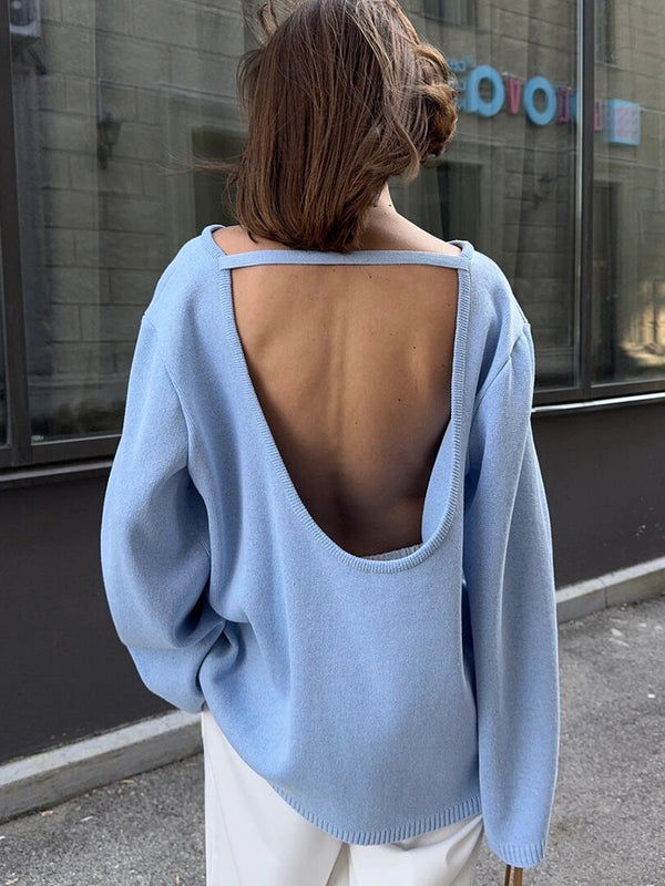 Giselle | Women's Oversized Crew Neck Backless Knit Sweater