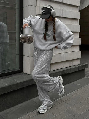 Monique Sequin Wide-Leg Party Trousers