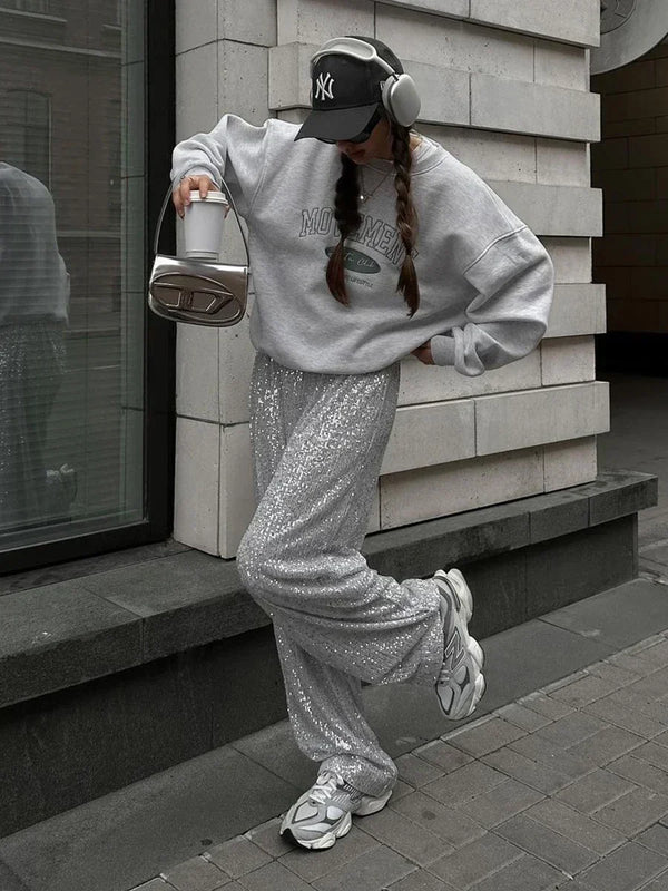 Monique Sequin Wide-Leg Party Trousers