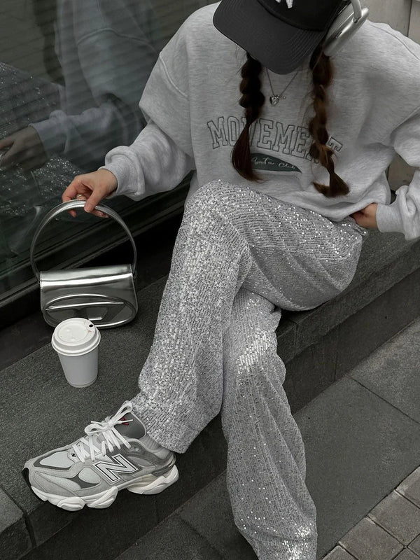 Monique Sequin Wide-Leg Party Trousers