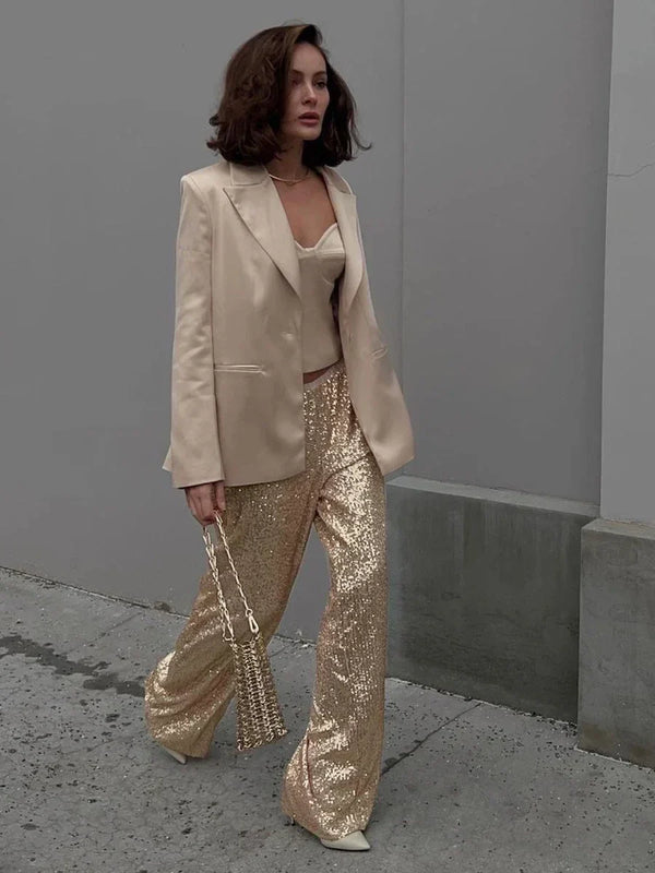 Monique Sequin Wide-Leg Party Trousers